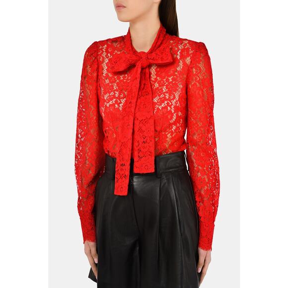 NWT Dolce & Gabbana Cordonetto Lace Blouse Shirt Red IT 42 US M - Picture 1 of 12